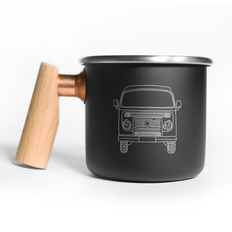 Wooden handle stainless mug 400ml (T2) - แก้วมัค/แก้วกาแฟ - สแตนเลส สีดำ