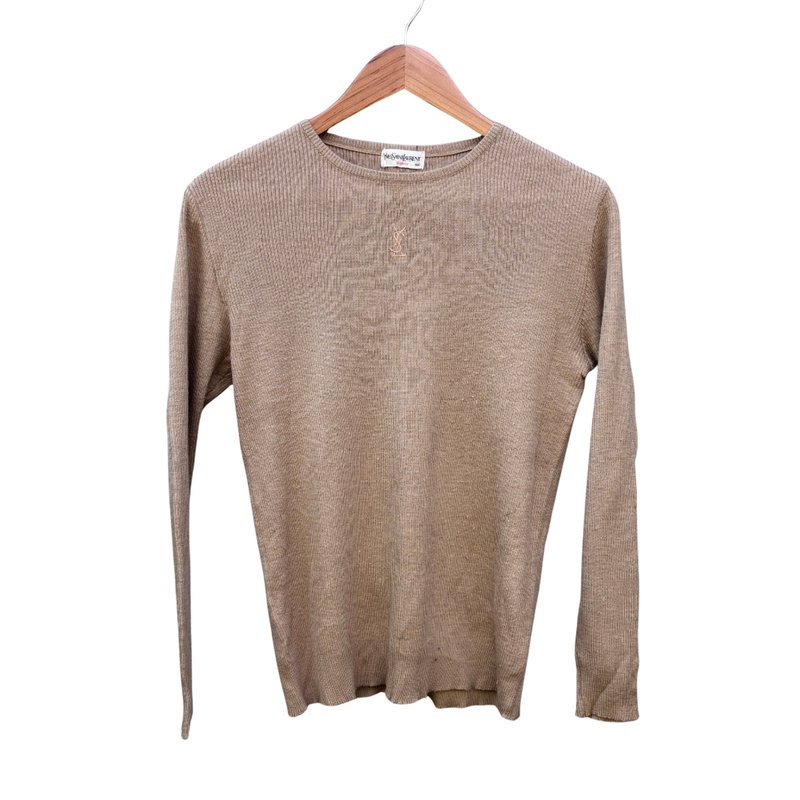 Vintage YSL Yves Saint Laurent  Wool Blend  Knited Logo Sweatshirt - 女毛衣/針織衫 - 棉．麻 卡其色