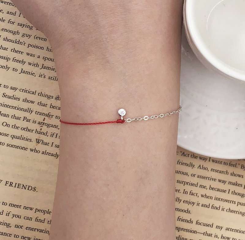 925 Sterling Silver Semi Semi chain line Well Drill Drill and small round Silver chain bracelet red - Bracelets - Polyester Red