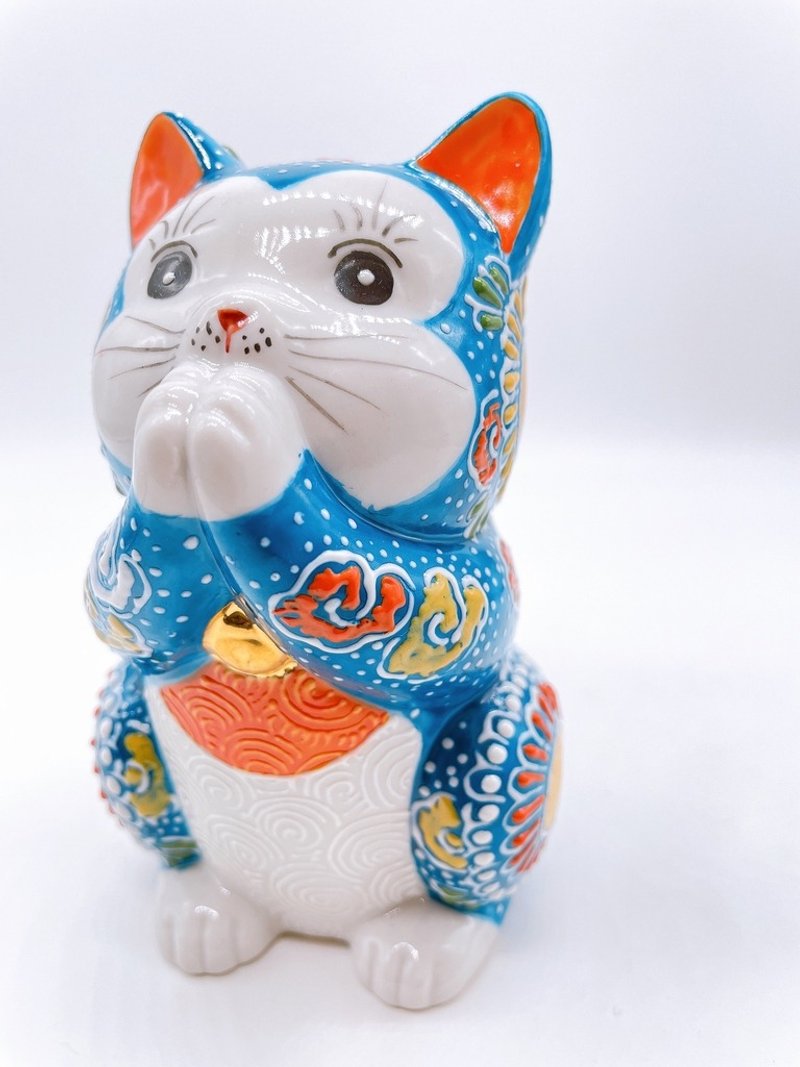 【青祈安福】日本九谷燒招財貓 | 祈禱青盛 - 擺飾/家飾品 - 瓷 藍色