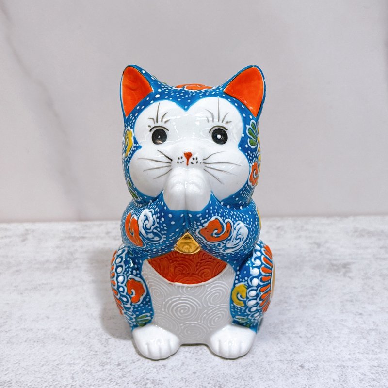 【青祈安福】日本九谷燒招財貓 | 祈禱青盛 - 擺飾/家飾品 - 瓷 藍色