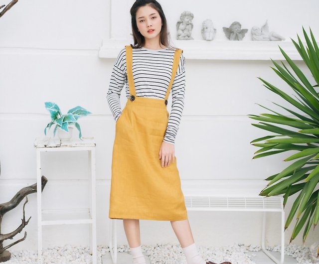 mustard overall skirt