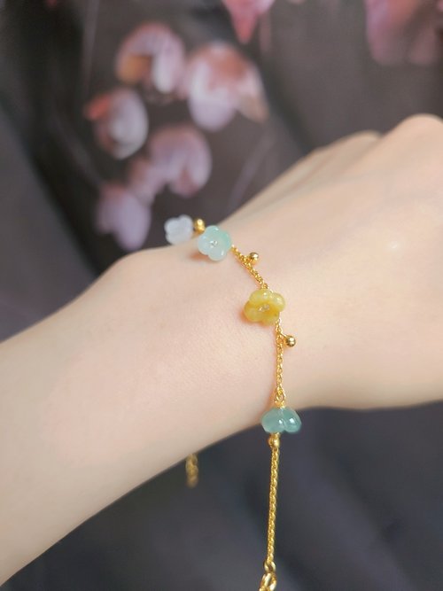 Luien路安翡翠 招財•貴人•轉好運|夢幻多寶冰桂花|緬甸A貨翡翠純銀手鏈