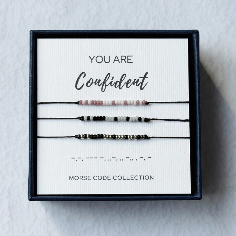 【Encouragement Series】Confidence. You are Confident. Morse code. Rice beads bracelet - สร้อยข้อมือ - วัสดุอื่นๆ สีดำ