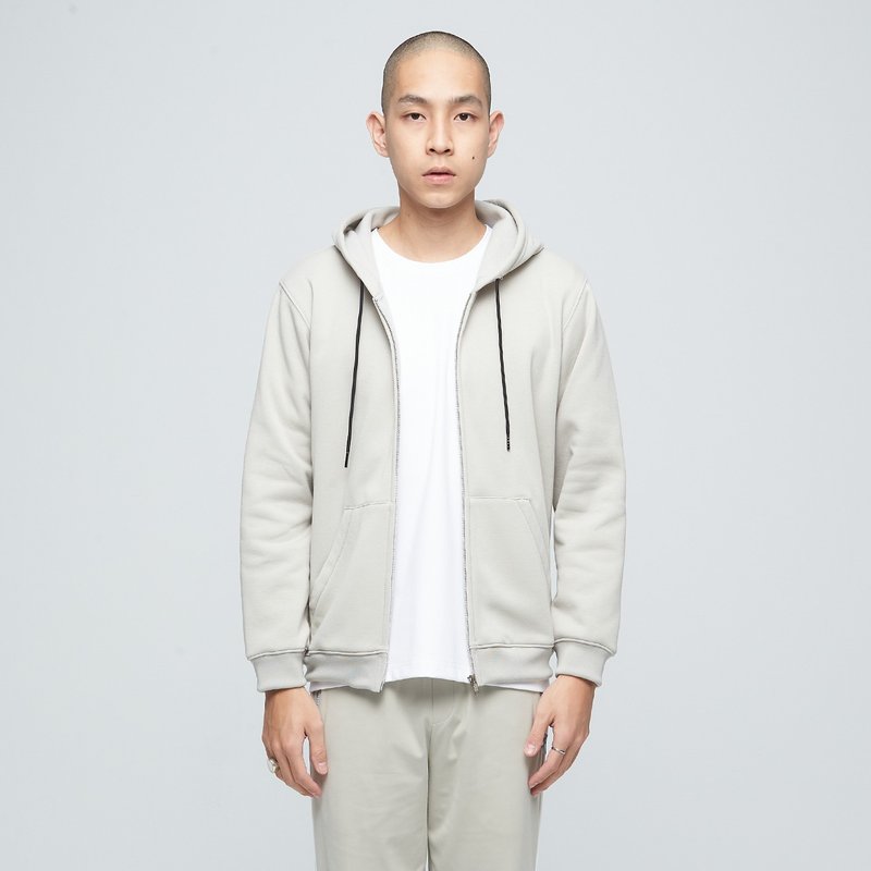 抗菌連帽口袋外套(中性)-灰毛柳 - 男夾克/外套 - 聚酯纖維 灰色