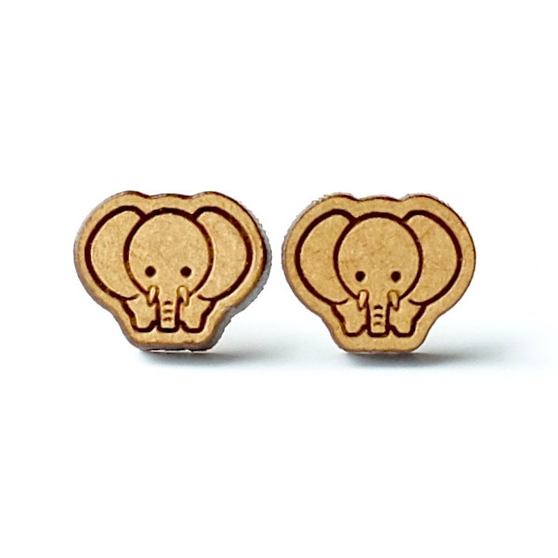 Plain wood earrings-Elephant - ต่างหู - ไม้ สีนำ้ตาล