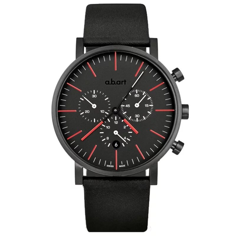 a.b.art  包浩斯極簡之終極車隊三眼計時碼錶-黑紅 OC150 - 男裝錶/中性錶 - 不鏽鋼 黑色