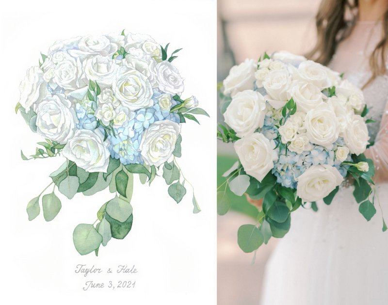 ORIGINAL Custom Wedding Bouquet Painting Watercolor Bridal flowers Anniversary - 似顏繪/客製畫 - 紙 