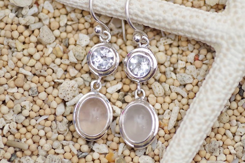 White topaz and rose quartz silver earrings - ต่างหู - หิน สึชมพู