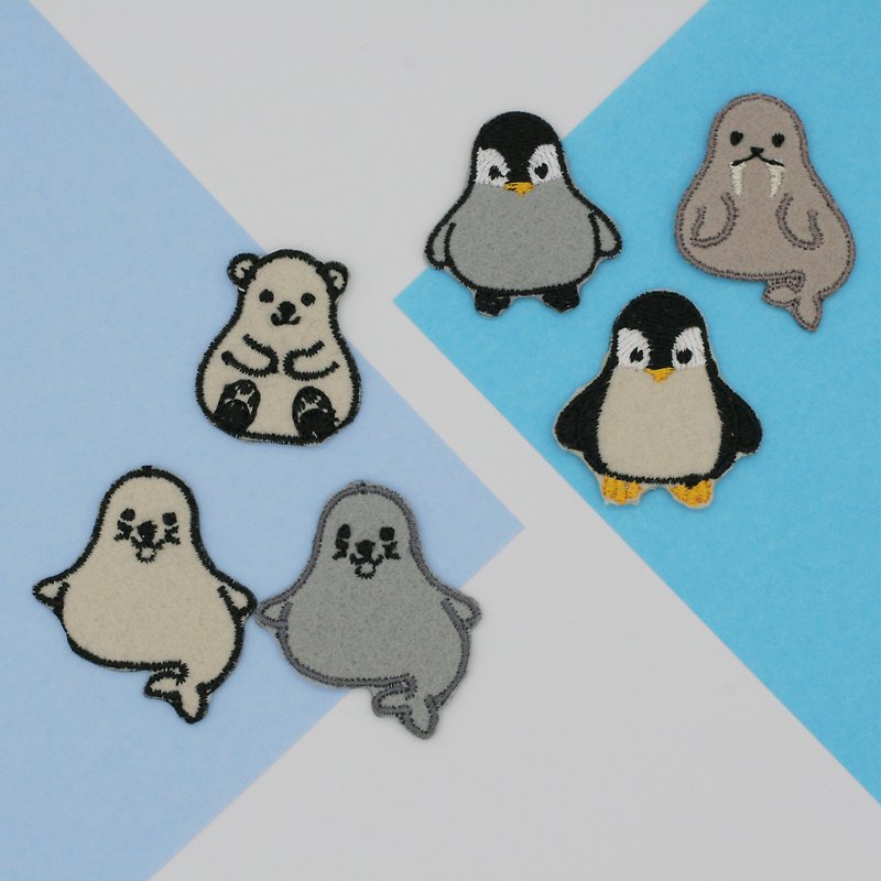 Set of 6 Mini Arctic animal Patch (Penguin, Seal, Polar bear and Walrus) - Knitting, Embroidery, Felted Wool & Sewing - Thread Multicolor