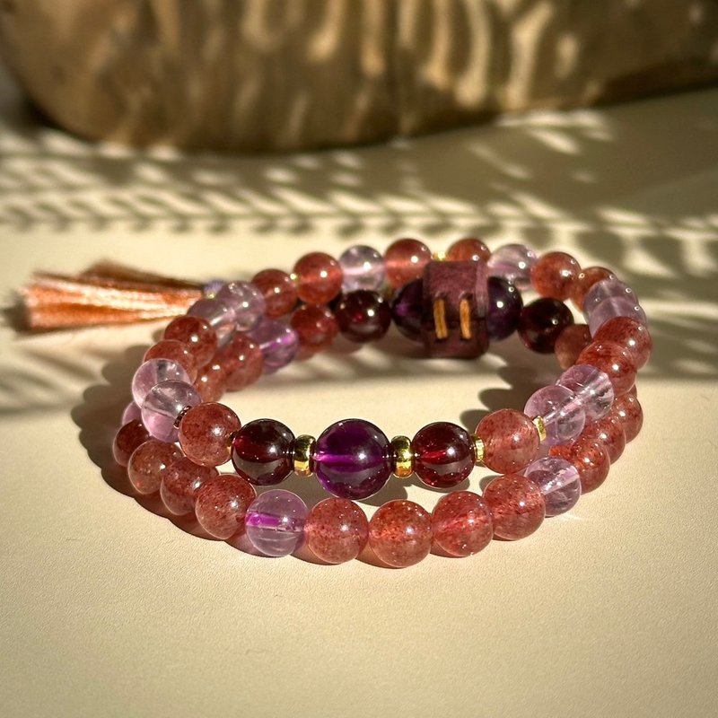 Amethyst Summit | Amethyst | Purple Teeth Stone| Leather Handmade Tassel | Pigeon Blood Strawberry - Bracelets - Gemstone Purple