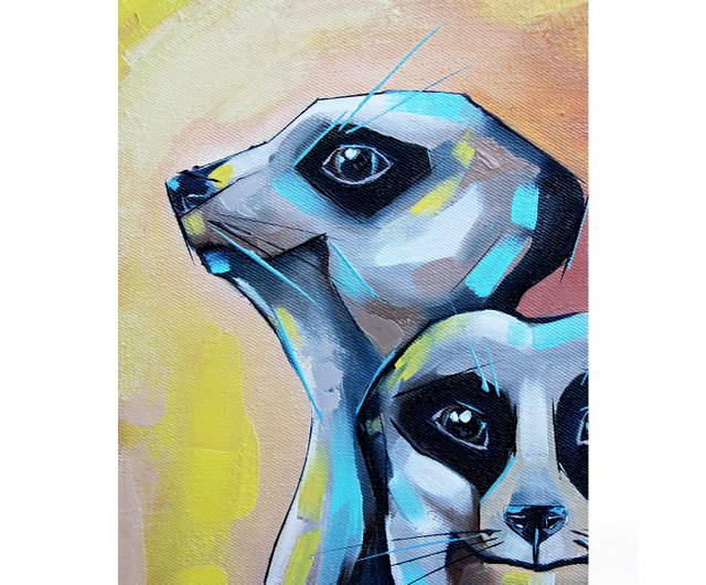 ミーアキャットの絵画動物オリジナルアートアフリカのアートワーク家の