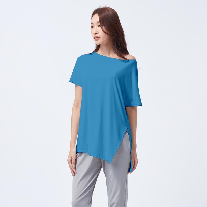 ULTRACOOL- Cool side slit top-Moroccan blue - เสื้อยืดผู้หญิง - ไนลอน สีน้ำเงิน