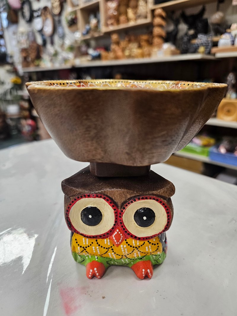 柚木貓頭鷹聚寶盆小號 - 擺飾/家飾品 - 木頭 