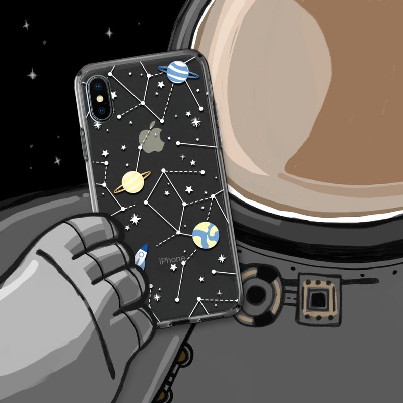 iPhone 14/14 Pro/13/12/11/SE3 太空迷航 透明耐衝擊防摔手機殼 - 手機殼/手機套 - 塑膠 白色