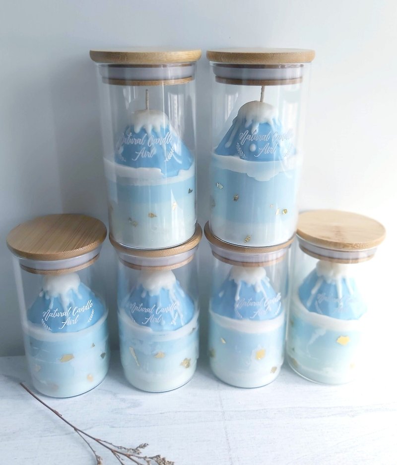 (10件起) 雪山玻璃瓶大豆蠟燭 全手工 大容量 富士山 聖誕禮物 - 香薰蠟燭/燭台 - 蠟 藍色