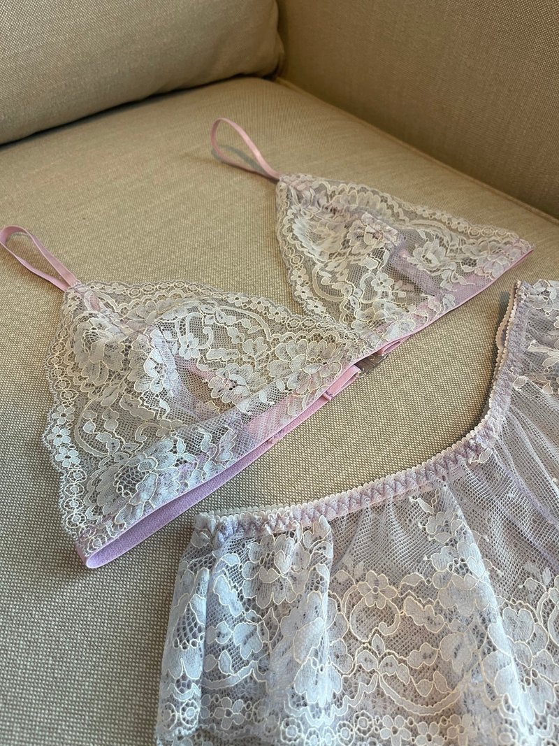 See-through lace bra + underwear set - 女內衣褲 - 其他材質 紫色