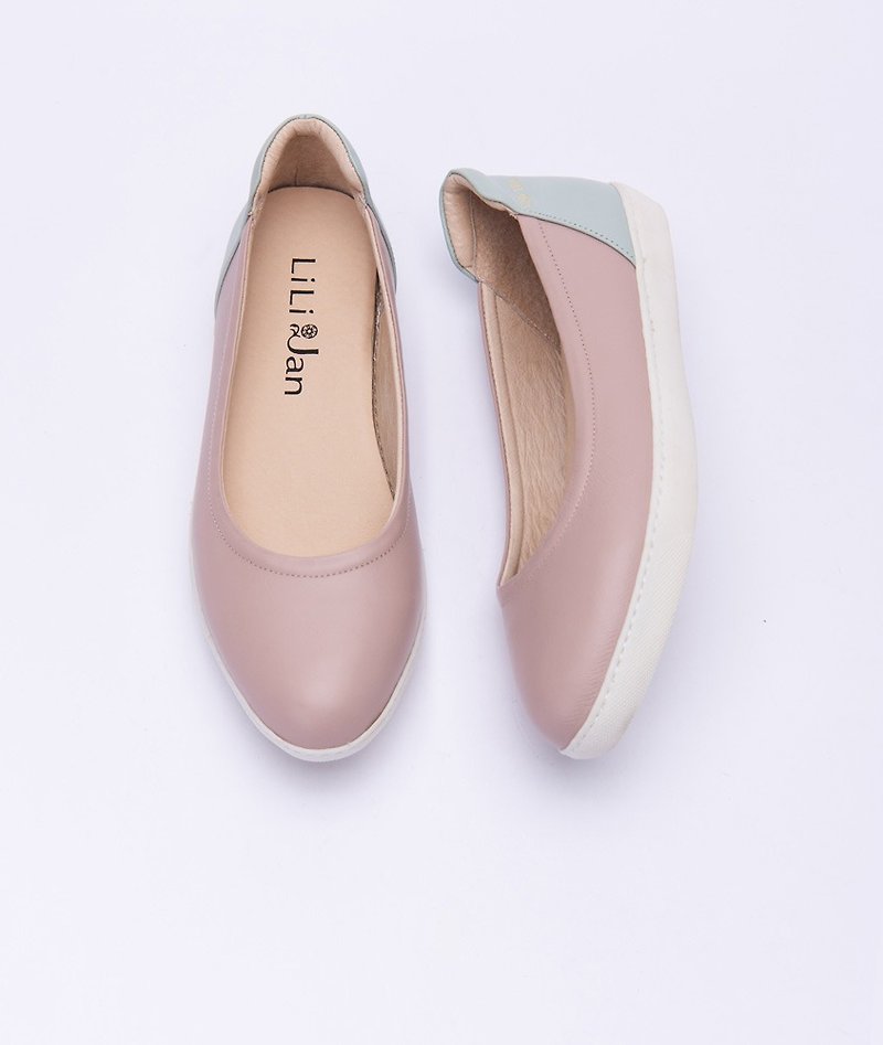 [Afternoon's cradle] All-leather hit color casual doll shoes_wild berry mint - Women's Casual Shoes - Genuine Leather Pink