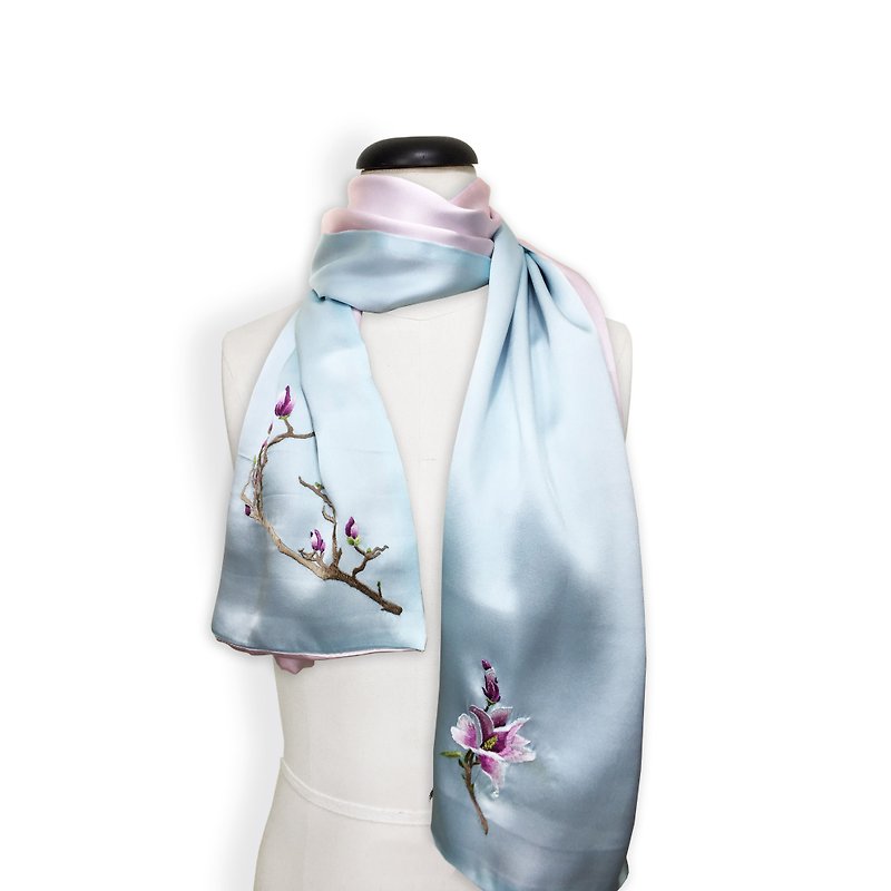 Elegant Double sides Silk scarf【Valentines Day Gift】【Wedding silk scarf】 - Scarves - Silk Pink