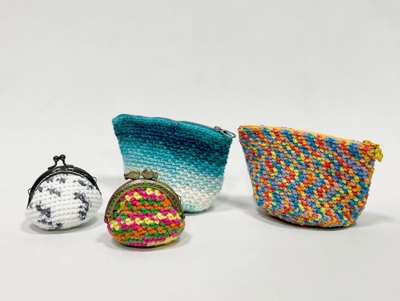 獨家販售 手工 彩色棉線 收納包 零錢包 ins 手工編織包、鉤針包 - 散紙包 - 棉．麻 