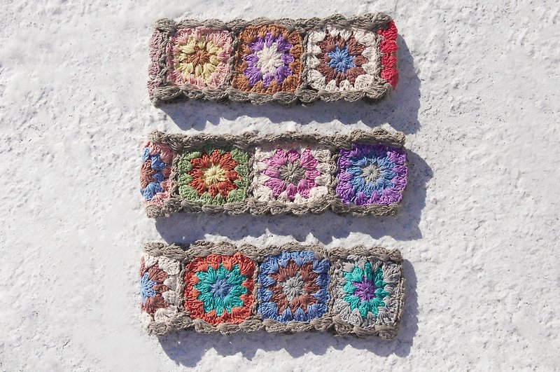 Valentine's Day handmade cotton braided hair band / braided colorful hair band / flower hair band - khaki crocheted colorful flowers (can choose color) - Hair Accessories - Cotton & Hemp Multicolor
