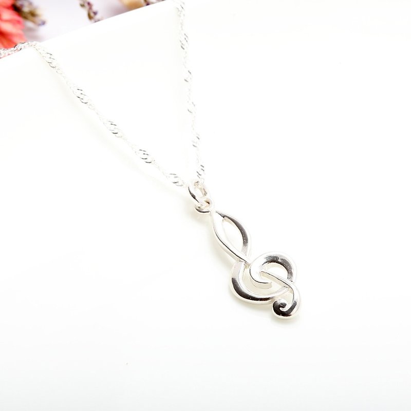Clef Note Melody s925 sterling silver necklace Valentine's Day gift - สร้อยคอ - เงินแท้ สีเงิน
