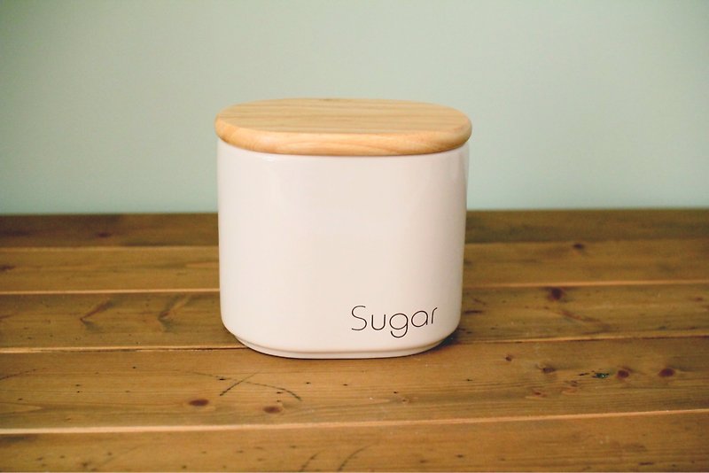 British import design Sugar wood lid ceramic storage tank sugar tank sealed tank - ขวดใส่เครื่องปรุง - ดินเผา 