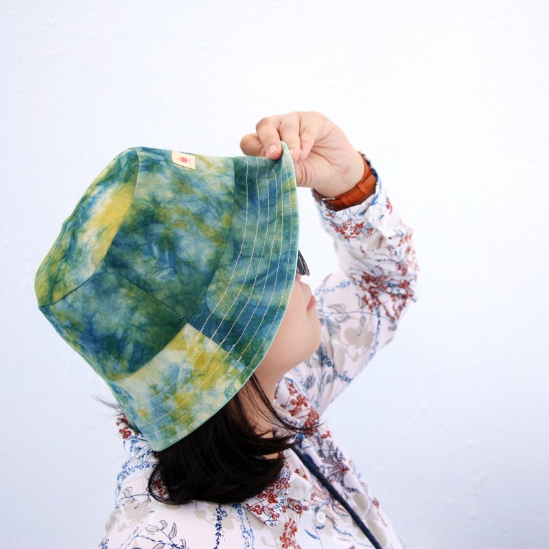 石苔混色手作り草木染めフィッシャーマンハット - 帽子 - コットン・麻 