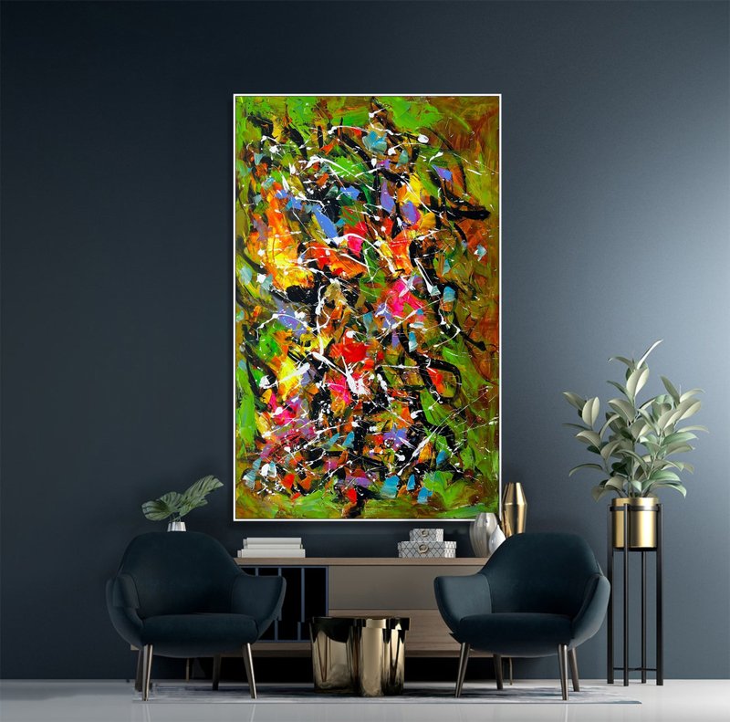 Bold Colorful Canvas Painting Large Abstract Expressionism Art Modern Wall Art - 壁貼/牆壁裝飾 - 壓克力 多色
