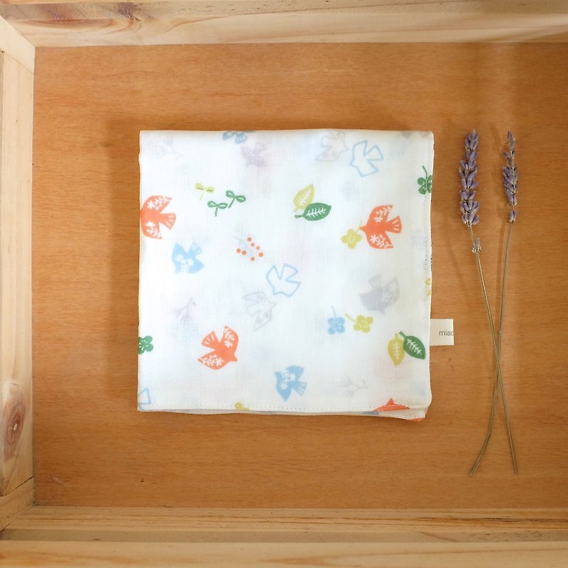 Everyday Small Nordic Color Bird Fly Double Cotton Yarn Towel White - Handkerchiefs & Pocket Squares - Cotton & Hemp Multicolor