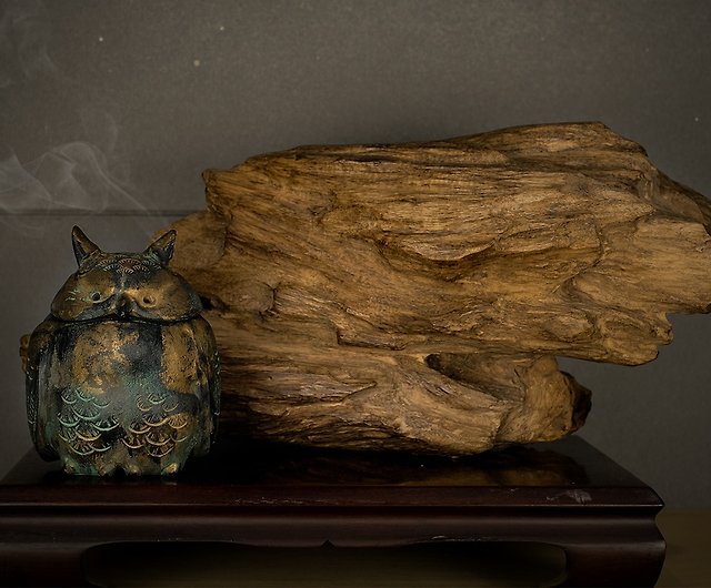 日本老件高岡銅器貓頭鷹香爐- 設計館天然薌沉香檀香茶器香道具香氛 