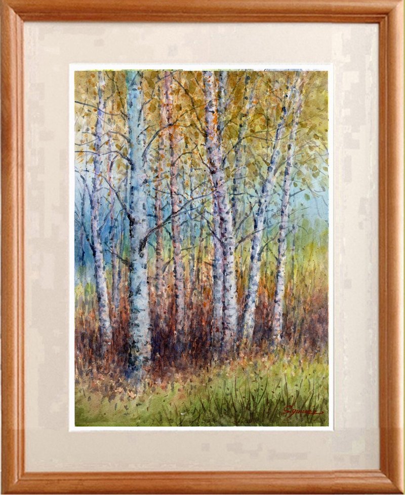 水彩画原画　白樺林５ - 海報/掛畫/掛布 - 紙 橘色