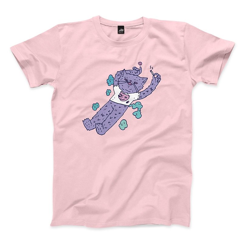 藥草貓貓 - 粉紅 - 中性版T恤 - 男 T 恤 - 棉．麻 灰色