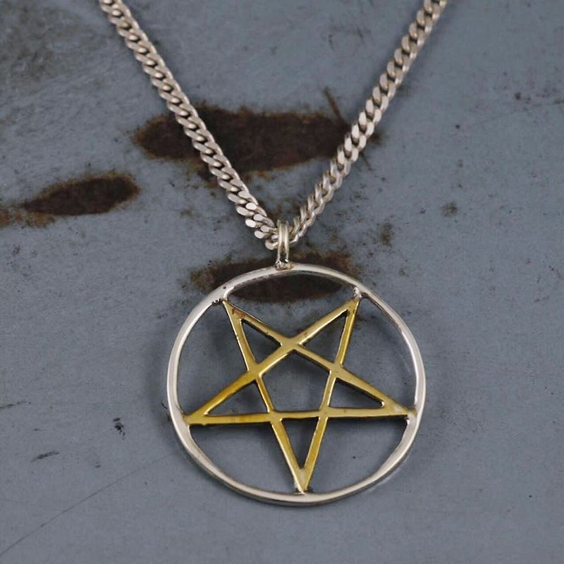 Vintage Mexican silver Pendant Necklace Church Seal of Satan Baphomet Pentagram - Necklaces - Other Metals Silver