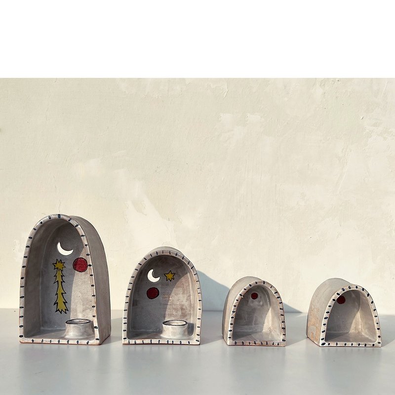 オリジナルデザイン手描きカスタム模造神社スタームーンサンキャンドルホルダーディスクシンプルなキャンドルホルダー - キャンドル・燭台 - 陶器 