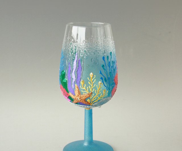 Single Wine Glass Hand Painted, Ocean Bottom Design - Shop NeA Glass Bar  Glasses & Drinkware - Pinkoi