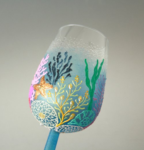 Single Wine Glass Hand Painted, Ocean Bottom Design - Shop NeA Glass Bar  Glasses & Drinkware - Pinkoi