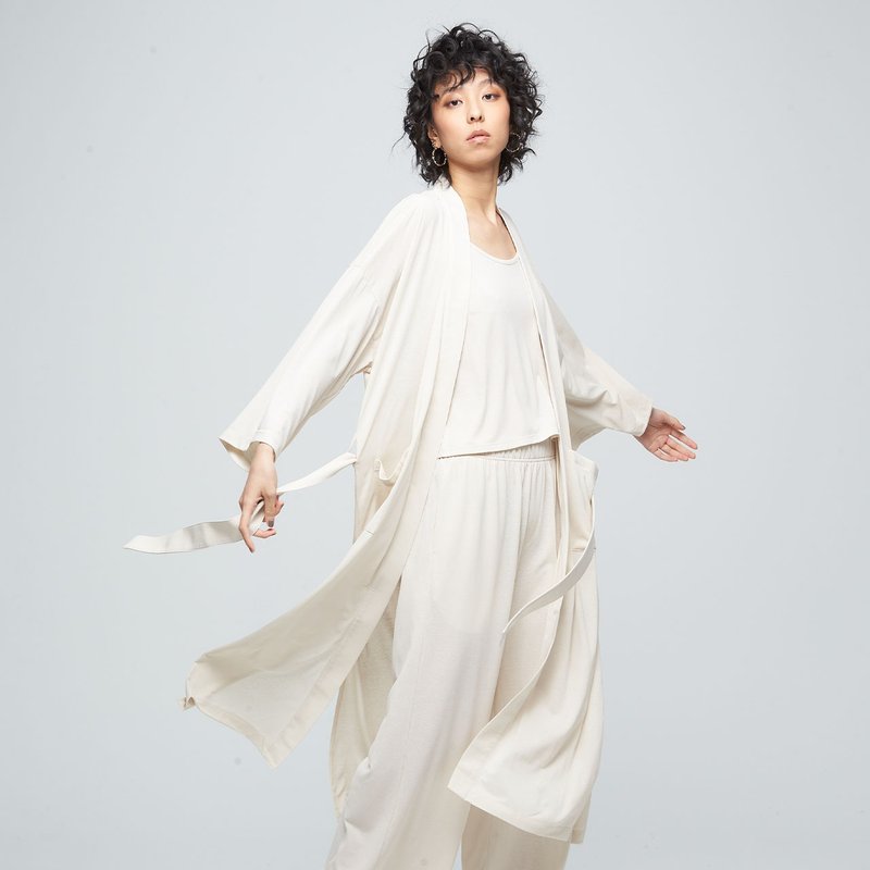 Reboot-甦活機能綁帶長版罩衫(中性)-朦卡其 - 女大衣/外套 - 聚酯纖維 卡其色