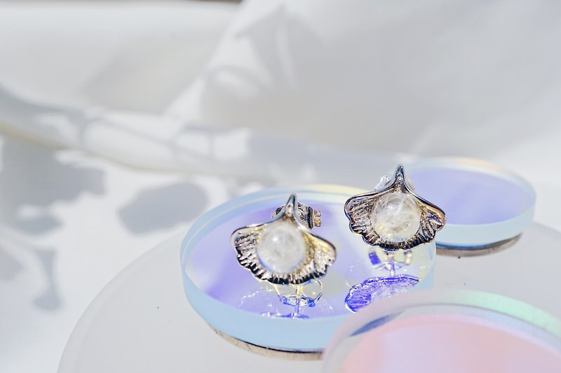 Feather bubble 925 silver earrings - ต่างหู - แก้ว ขาว