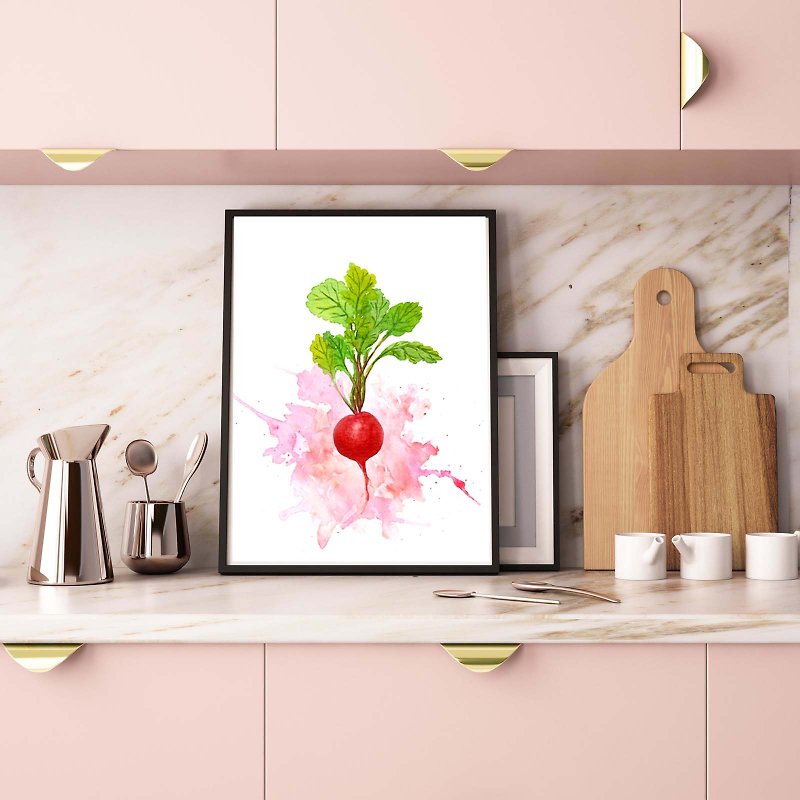 【Radish】Limited Edition Watercolor Print. Vegetable Kitchen Dining Wall Art - โปสเตอร์ - กระดาษ 