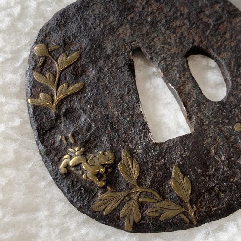 日本 古代日本武士刀鐔│江戶明治時期 劍格 - 擺飾/家飾品 - 其他金屬 金色