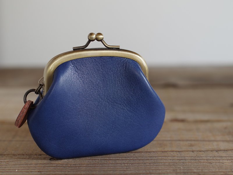 Leather Gamaguchi Coin Case Blue - กระเป๋าใส่เหรียญ - หนังแท้ สีน้ำเงิน