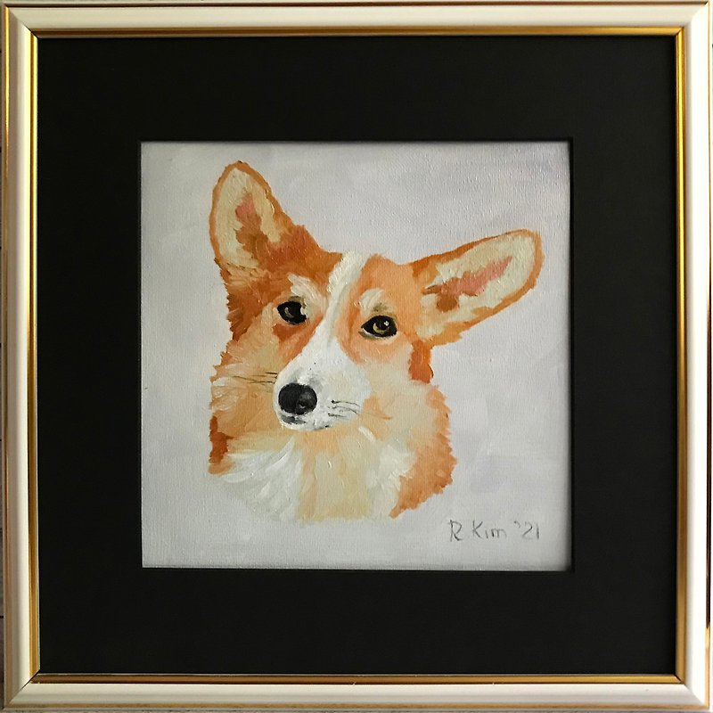 Corgi portrait, Pet portrait oil painting, Corgi home decor, Dog wall art - 牆貼/牆身裝飾 - 其他材質 多色
