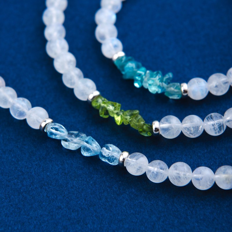 Apatite, Moonstone, 925 Sterling Silver Natural Gemstone Crystal Bracelet - Bracelets - Crystal Blue