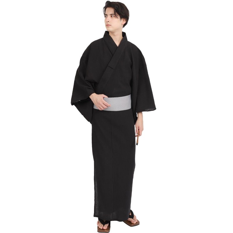 日本 和服 男 楊柳 浴衣 腰封 2 件 套組 M-5L 黑 z38-04 - 其他 - 棉．麻 黑色
