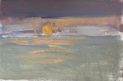 artkaso Sunset over the sea, oil painting 4x6in(10x15cm)