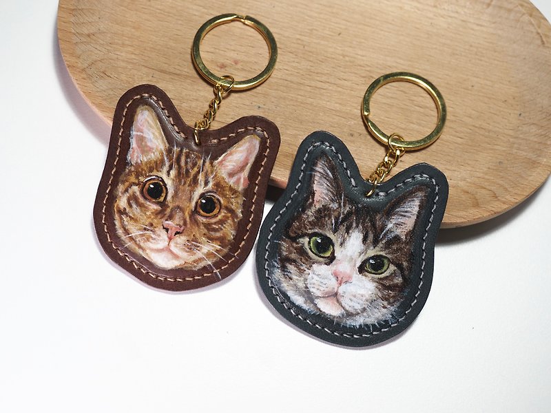 Hand-painted leather boutique customized pet keychain - Keychains - Genuine Leather Multicolor