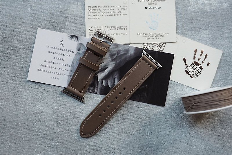 Pure handmade cowhide Apple Watch strap warm gray color style can be customized - Watchbands - Genuine Leather Green