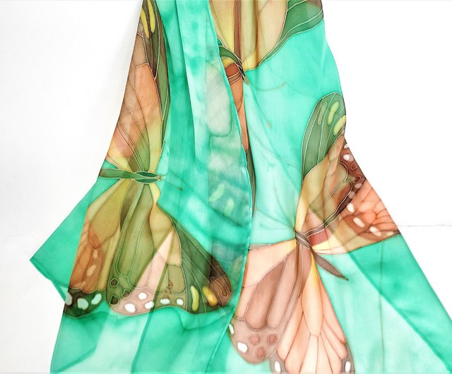 Hand painted silk chiffon butterfly scarf, silk shawl shops for lady, Christmas gift for woman