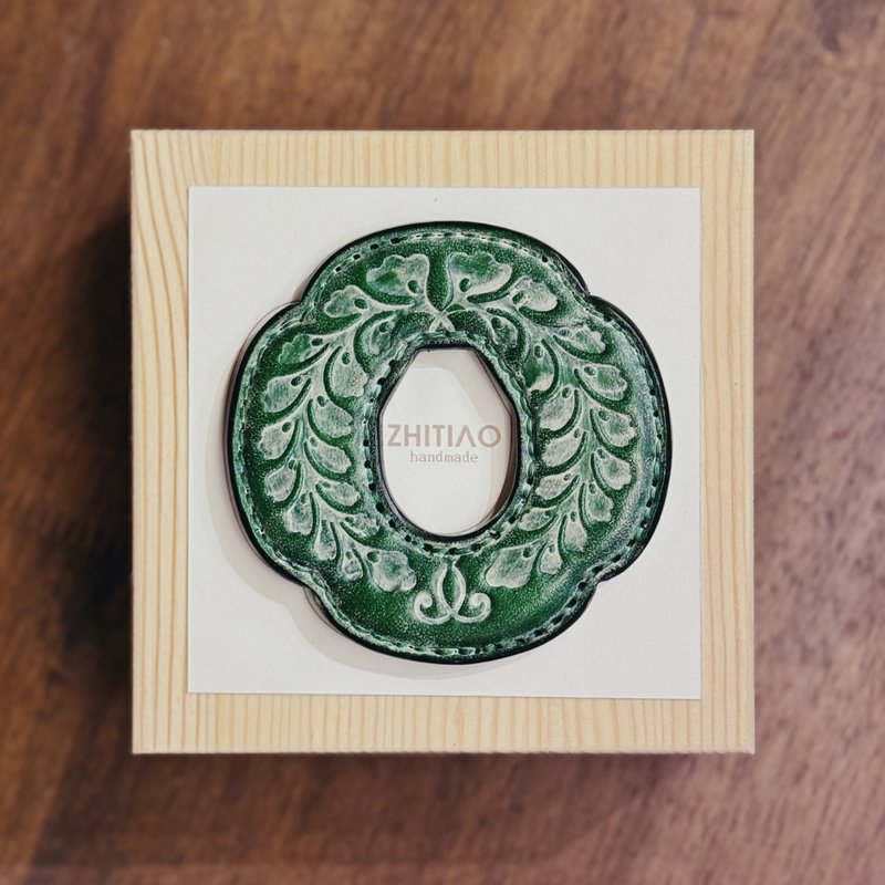 原創手工製作牛皮劍道木刀鐔 隱秘之境 霧蠟綠 木刀鍔 Tsuba - 運動配件 - 真皮 綠色